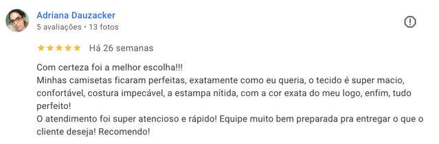 Comentário de cliente Wēv no Google