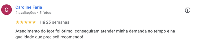 Comentário de cliente Wēv no Google