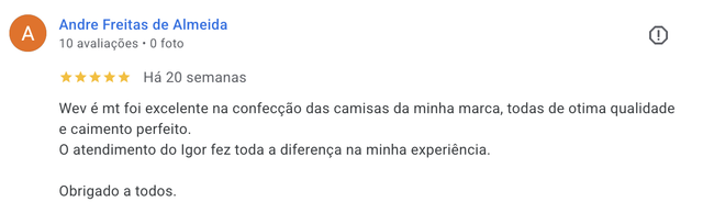 Comentário de cliente Wēv no Google