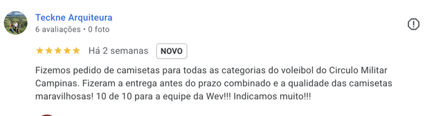 Comentário de cliente Wēv no Google